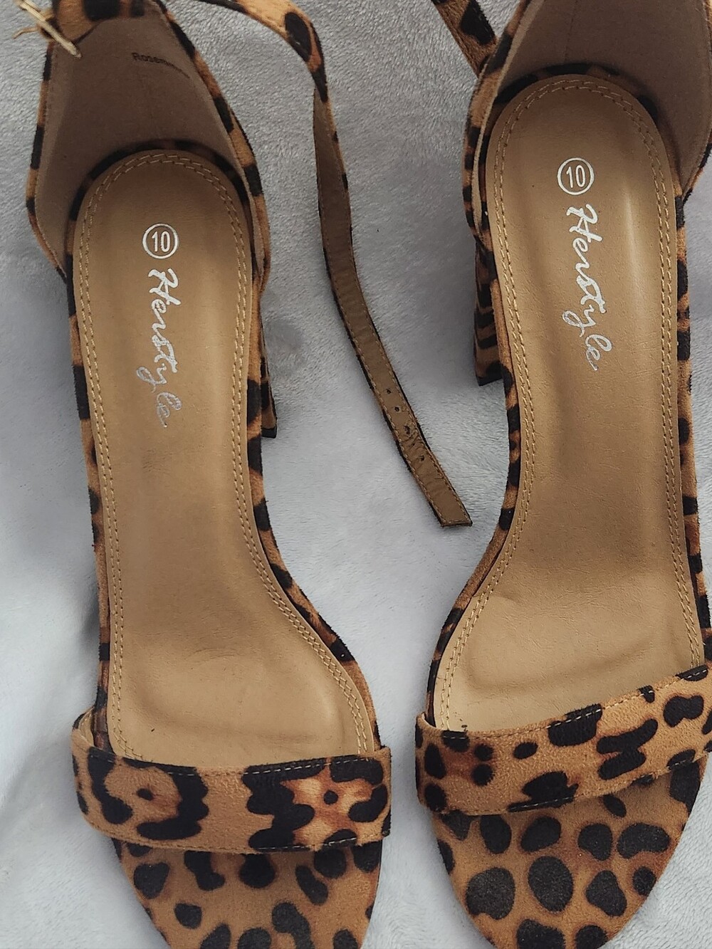 Herstyle Leopard Print Ankle Strap Heels - Tan & Black